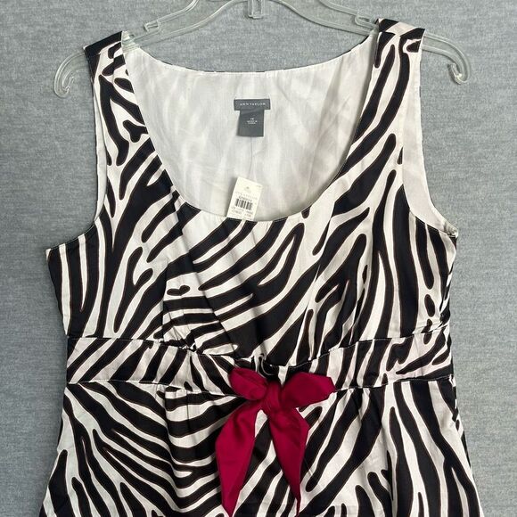Ann Taylor Y2K Baby Doll Zebra Print Top Womens 10 Sleeveless Contrast Bow NWT - Picture 2 of 11